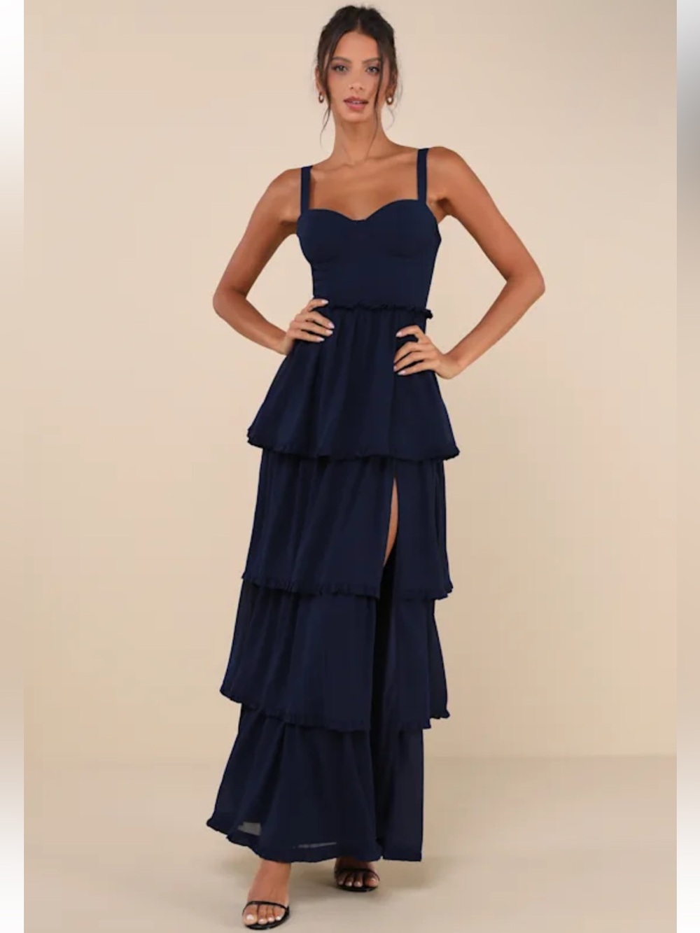NWT Lulus Sophisticated Occasion Navy Blue Bustier Lace-Up Maxi Dress